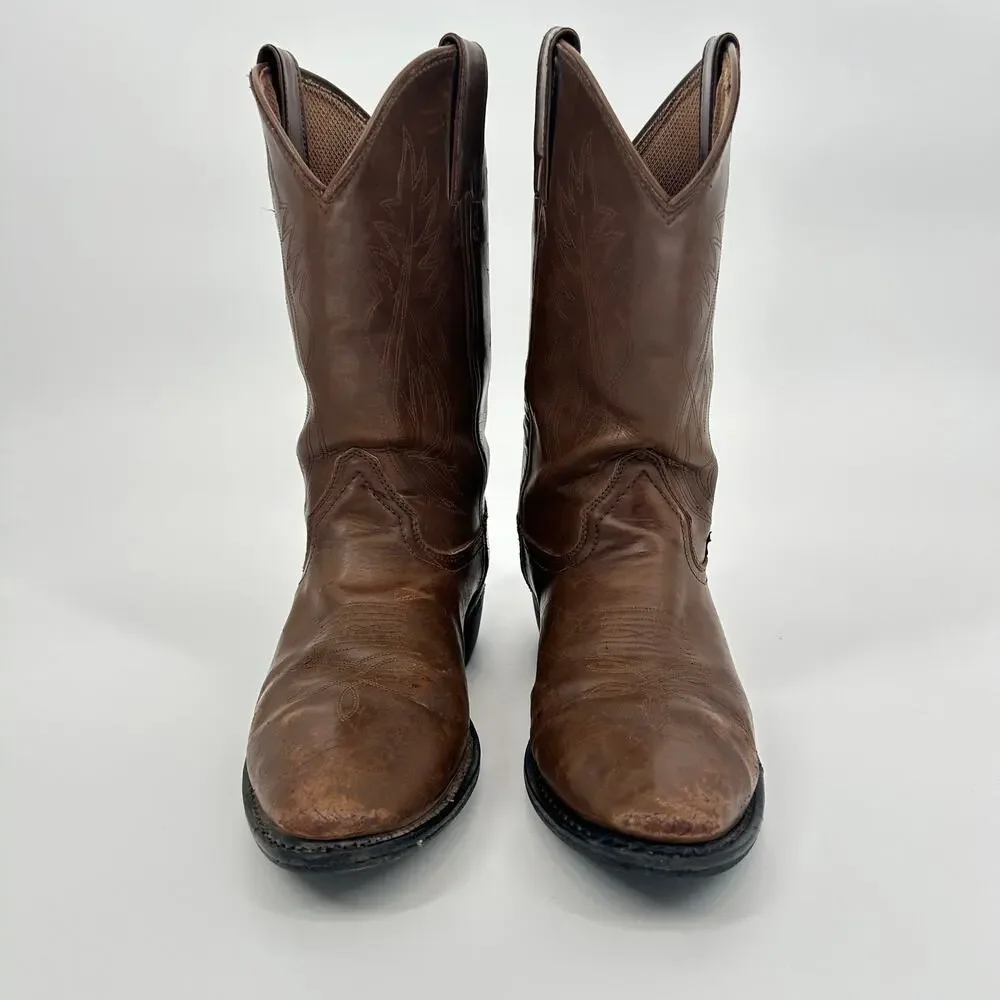 Justin Cowboy Boots Mens Size 13 EE Brown‎ Leather Mid Calf Western Made In USA